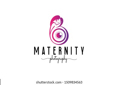 Maternity Photography logo with symbol a pregnant woman and a lens on her belly