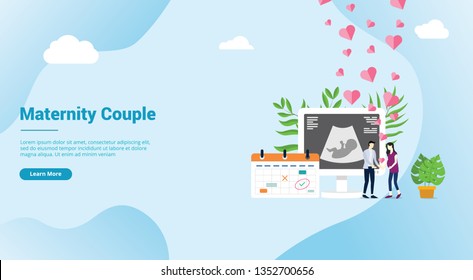 maternity or pregnancy happy couple for website landing homepage template banner - vector