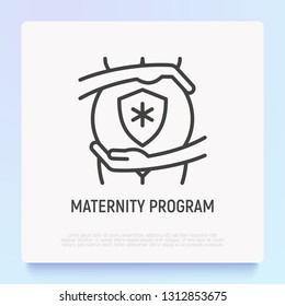 Maternity program, pregnancy insurance thin line icon. Modern vector illustration.