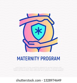 Maternity program, pregnancy insurance thin line icon. Modern vector illustration.