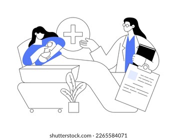 Ilustración vectorial de concepto abstracta de servicios de maternidad. Servicio de atención de la maternidad, atención de la salud perinatal, apoyo cualificado para el embarazo y el parto, metáfora abstracta del parto y posparto.