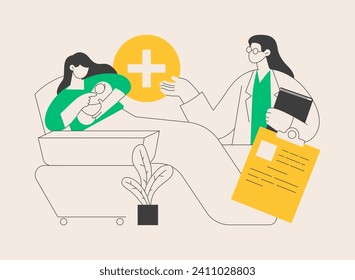 Ilustración vectorial de concepto abstracta de servicios de maternidad. Servicio de atención de la maternidad, atención de la salud perinatal, apoyo cualificado para el embarazo y el parto, metáfora abstracta del parto y posparto.