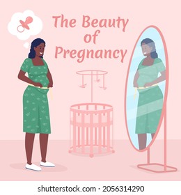 Maternity social media post mockup. Beauty of pregnancy phrase. Web banner design template. Happy motherhood booster, content layout with inscription. Poster, print ads and flat illustration