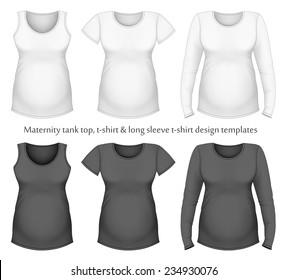 Maternity tank top, t-shirt and long sleeve t-shirt design templates for your design. Vector illustration.