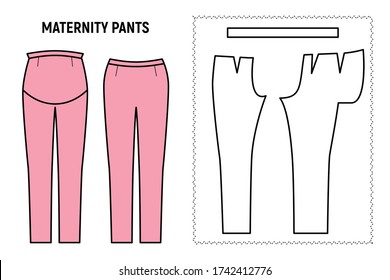 Maternity trousers for woman. Pants vector pattern for tailor. Technical design illustration and sketch.