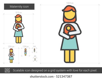 Ícone de linha de vetor maternidade isolado no fundo branco. Ícone de linha maternidade para infográfico, site ou aplicativo. Ícone escalável projetado em um sistema de grade.