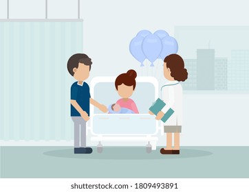Maternity ward with doctor flat design vector illustration