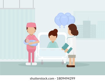 Maternity ward with doctor flat design vector illustration