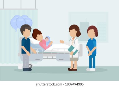 Maternity ward with doctor flat design vector illustration