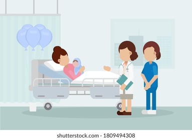 Maternity ward with doctor flat design vector illustration