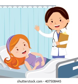 Maternity ward. Maternity doctor visit pregnant woman.