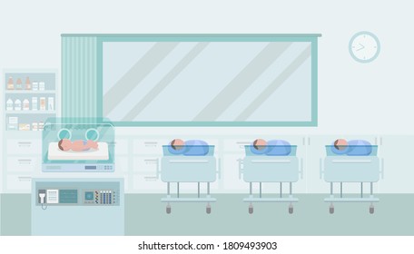 Maternity ward with newborn baby flat design vector illustration