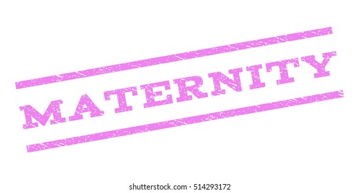 Maternity watermark stamp. Text tag between parallel lines with grunge design style. Rubber seal stamp with scratched texture. Vector violet color ink imprint on a white background.
