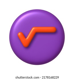 Math 3D Icon. Orange Square Root Sign On Purple Round Button. 3d Realistic Design Element. Vector Illustration.