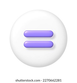 Math 3D icon. Purple arithmetic equals sign on white round button. 3d realistic design element. Vector illustration. - Shutterstock ID 2270662281