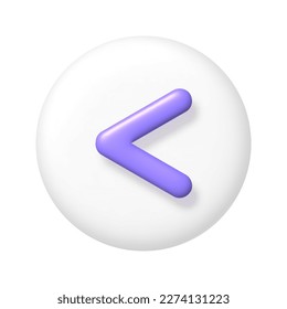 Math 3D icon. Purple arithmetic less than sign on white round button. 3d realistic design element. Vector illustration.