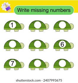 Math activity for children.  Cartoon turtles. 