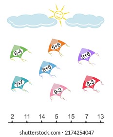 Math activity for children. Developing numeracy skills. Number range up to 15. Vector illustration.