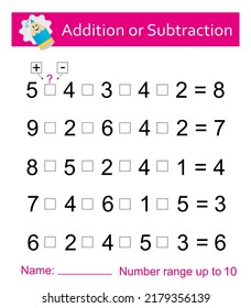 Math activity for children. Developing numeracy skills. Number range up to 10. Printable worksheet. Vector illustration