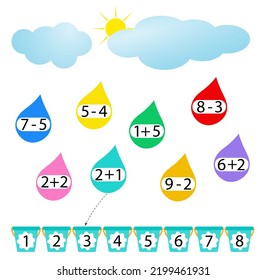 Math activity for children. Developing numeracy skills. Number range up to 10. Vector illustration.