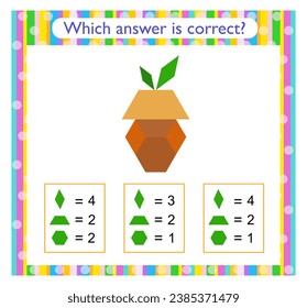Math activity for children. Find the correct answer. Cartoon acorn. 