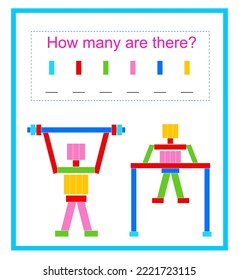 Math activity for children. How many geometric shapes? Developing numeracy skills. Vector illustration.