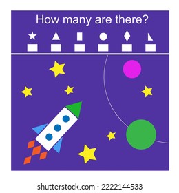 Actividad matemática para niños. ¿Cuántas formas geométricas? Desarrollar habilidades de aritmética. Ilustración vectorial.