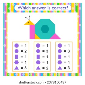 Math activity for children. Need to find the correct answer. Cartoon snail. 