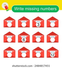 Math activity for children. Activity page for preschoolers. Red envelope. 