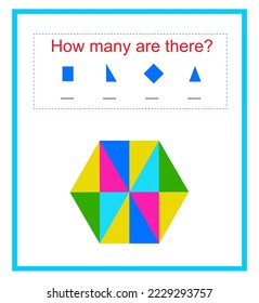 Math activity for kıds. How many geometric shapes? Developing numeracy skills.  Vector illustration.
