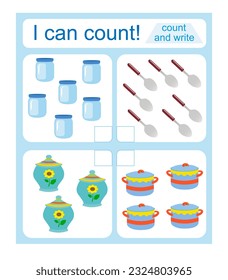 Math activity for kids. I can count. Developing numeracy skills. Vector illustration. 