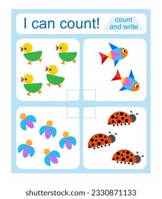 Math activity for kids. I can count. Developing numeracy skills. Vector illustration. 