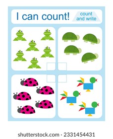 Math activity for kids. I can count. Developing numeracy skills. Vector illustration. 