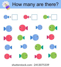 Actividad matemática para los niños. Pescado de dibujos animados. 