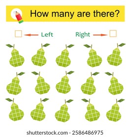 Math activity for kids. Cartoon pear. Vector illustration. 