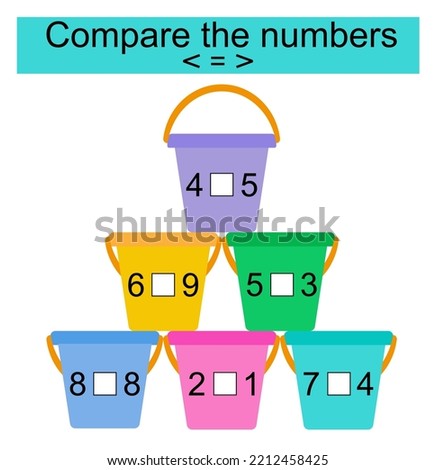 Math activity for kids. Compare the numbers. Number range up to 10. Vector illustration.