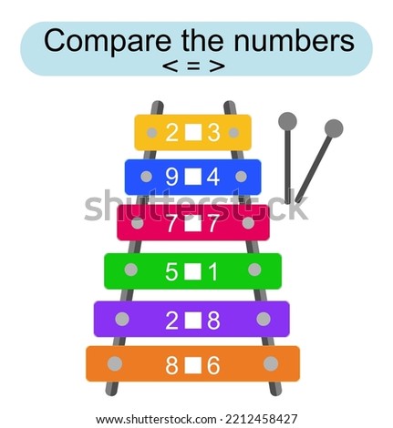 Math activity for kids. Compare the numbers. Number range up to 10. Vector illustration.