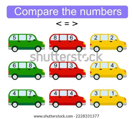 Math activity for kids. Compare the numbers. Number range up to 10. Vector illustration