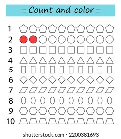 Math activity for kids. Developing numeracy skills. Number range up to 10. Vector illustration.