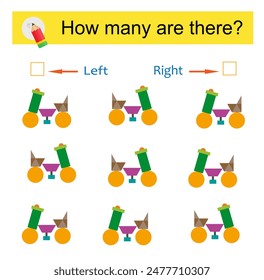 Math activity for kids. Developing numeracy skills. Cartoon motorcycle. Vector illustration. 