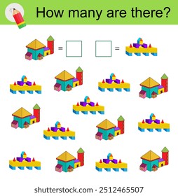 Math activity for kids. Developing numeracy skills. Cartoon house. 