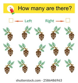 Math activity for kids. Developing numeracy skills. Cartoon pine cones. 