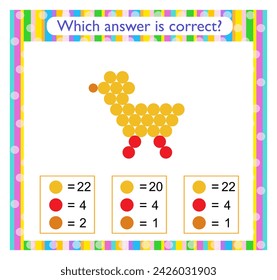 Math activity for kids. Find the correct answer. Cartoon bird. 
