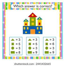 Math activity for kids. Find the correct answer. Cartoon castle. 