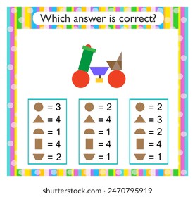 Math activity for kids. Find the correct answer. Cartoon motorcycle. 