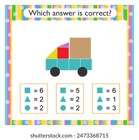 Math activity for kids. Find the correct answer. Cartoon truck. 