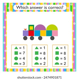 Math activity for kids. Find the correct answer. Cartoon train. 