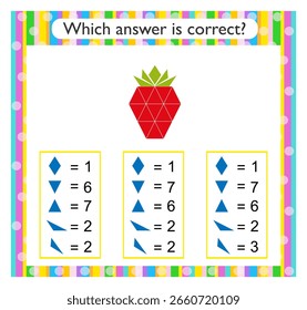 Actividad matemática para niños. Encuentra la respuesta correcta. Fresa de dibujos animados. Ilustración vectorial.