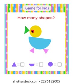 Math activity for kids. How many shapes are there? Developing numeracy skills. Vector illustration.