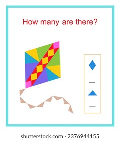 Math activity for kids. How many geometric shapes? Developing numeracy skills. Vector illustration.